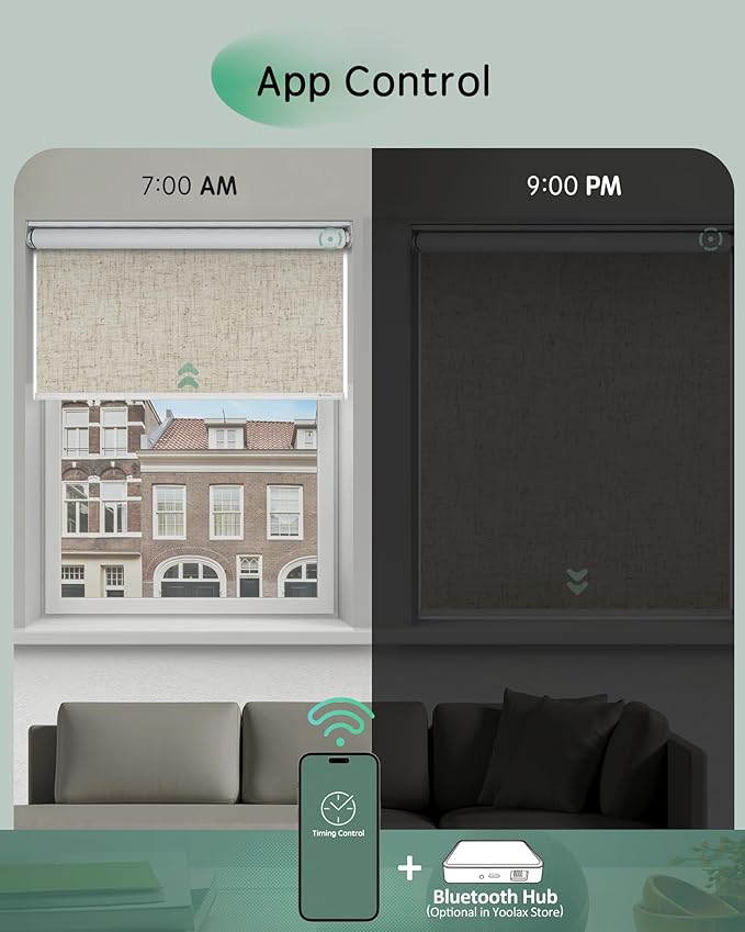 Yoolax Motorized Blinds App Control, Blackout Roller Shades for Windows, Cordless Automatic Shades Roller Window Blinds for Bedroom Living Room Office(Blackout Artisan Beige, 39" W x 72" H)