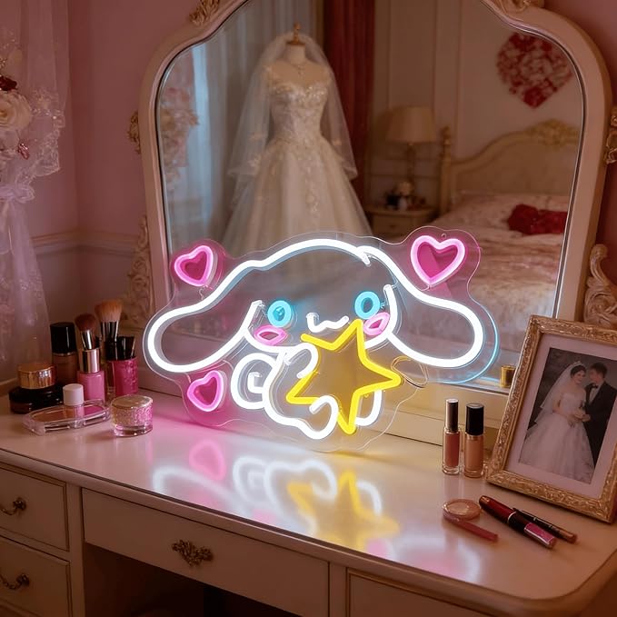 THIIXDAI Cinnamoroll Neon Sign for Room Decor, USB Powered LED Lights with Dimmable, Japanese Cartoon Dog Neon Signs, Cute Night Light Gifts for Children (15"L x 9.61"W)