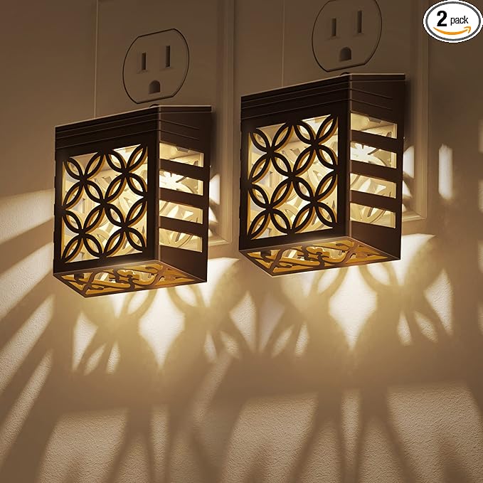 DORESshop Plug-in Night Lights [2 Pack], Dusk to Dawn Sensor, Adjustable Brightness, Decorative Nightlight for Bathroom, Hallway, Stairway, Soft White