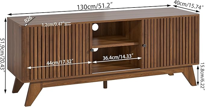 Oubayajia Mid Century Modern TV Stand for Televisions up to 60 Inches, with Sliding Doors and Storage, Curved Edge Television Stands, TV Consoles, Media Consoles for Living Room (Walnut, 51.2inch)