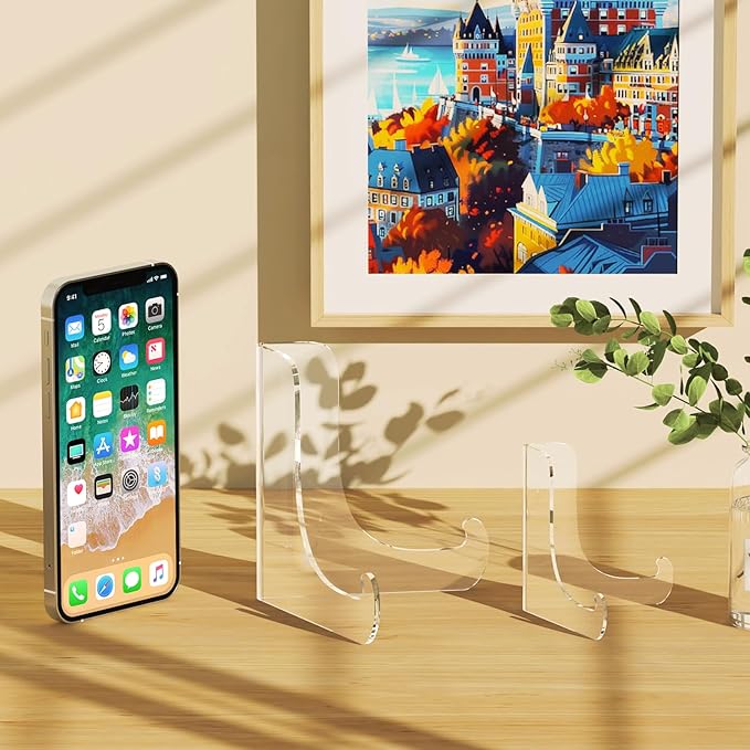 Dooiclear 5 Pack Acrylic Display Stand, Plate Stand for Display, Clear Easel Stand, Display Holder for Card, Frame, Picture, Magazine, Book, CD, Phone (Small/ 3 Inch)