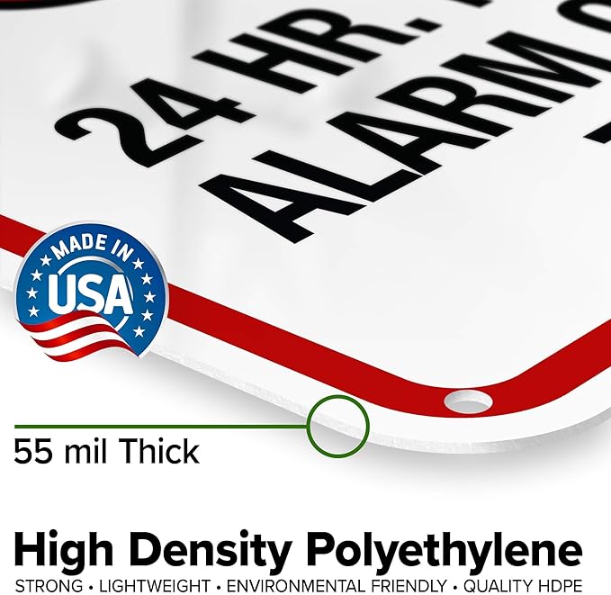 Warning 24 HR. Monitored Alarm Connected To Police Sign, 18x24 Inches, 55 mil thick HDPE (high density polyethylene), Made in USA by My Sign Center