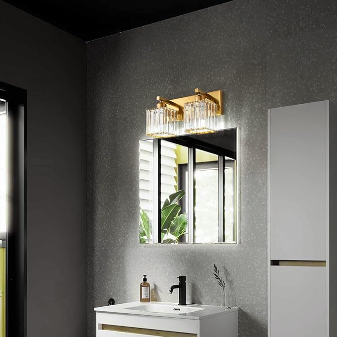 FDPBY Modern Bathroom Vanity Light 2-Lights Gold Crystal Bathroom Wall Light Vanity Light Fixtures，12.59-inch Modern Minimalist Design