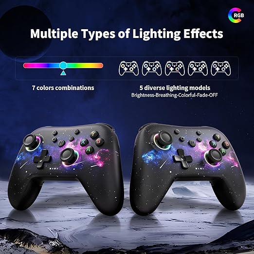 AceGamer Aurora II 2.4G Wireless Bluetooth Controller for PC/Android/Switch/iOS/Switch 2/Steam Deck with Rotary Motors, RGB Hall Effect Joysticks - Upgraded PC Gaming Controller and Back Buttons Lock (Galaxy)