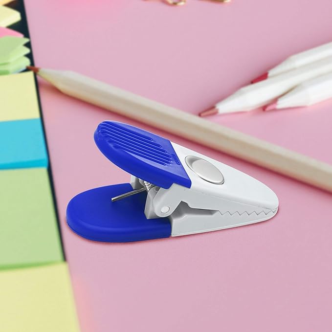 10 Magnetic Memo Holders Set - Customizable Text, Logo - Large Clip, Plastic - White Blue