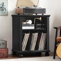 Joaxswe Record Player Stand with Vinyl Record Storage, 24" Wide Mid-Century Record Player Table Up to 200 Albums,Large Wood Turntable Stand Cabinet Dispaly Shelf for Living Room,Bedroom,Black