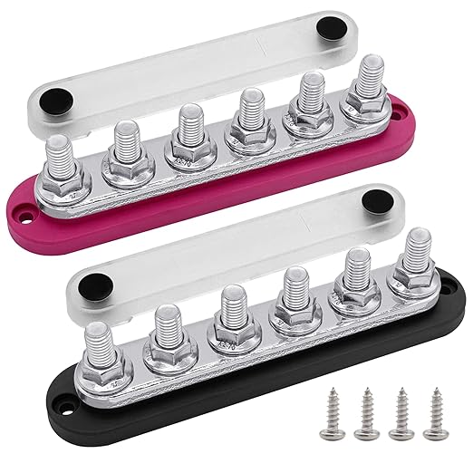 6 x M10 (3/8") Studs Power Distribution Block Bus Bar 12V, Ampper 7" HD 300A Marine BusBar Battery Distribution Block W/Cover for Car Boat Solar (Red & Black)