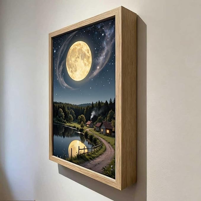 URVIP LED Glowing Photo Frame, 3D Starry-Sky Blue Moon Wall Art, 9x12 Inches Dimmable Light Up Light Painting for Bedroom, Unique Aesthetic Decor, Great Birthday Gift for Women Men