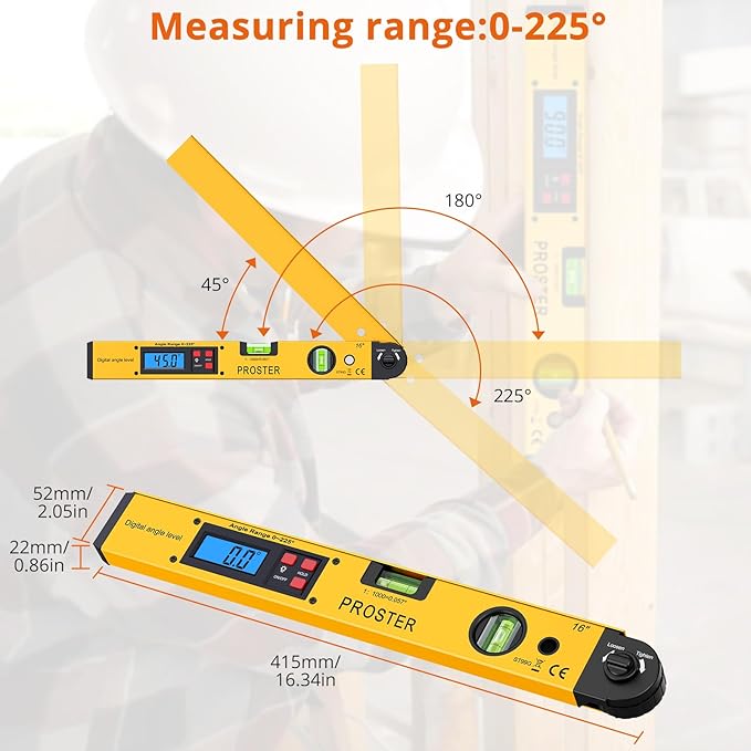 Proster Digital Angle Finder Gauge - Aluminum Angle Finder 16 inch 400mm with LCD Vertical Horizontal Spirit Level and Magnetic Base for Woodworker