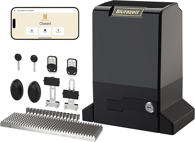 Blütezeit 6300lb WiFi Sliding Gate Opener App Control, Extra Heavy Duty Automatic Slide Gate Motor Rack Driven with 2 Remote Controls & IR Sensor Complete Hardware Kits for Rolling Driveway Gates
