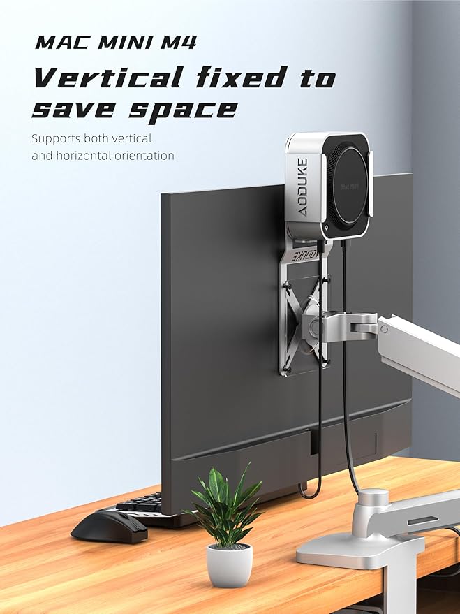 AODUKE Aluminum Alloy Mac mini M4 VESA Bracket, Mac mini 2024 Dock Stand, Mac mini M4 Pro VESA Monitor Arm Extension Plate, Compatible with 75X75/100X100MM Hole Distance-BW-MAX2