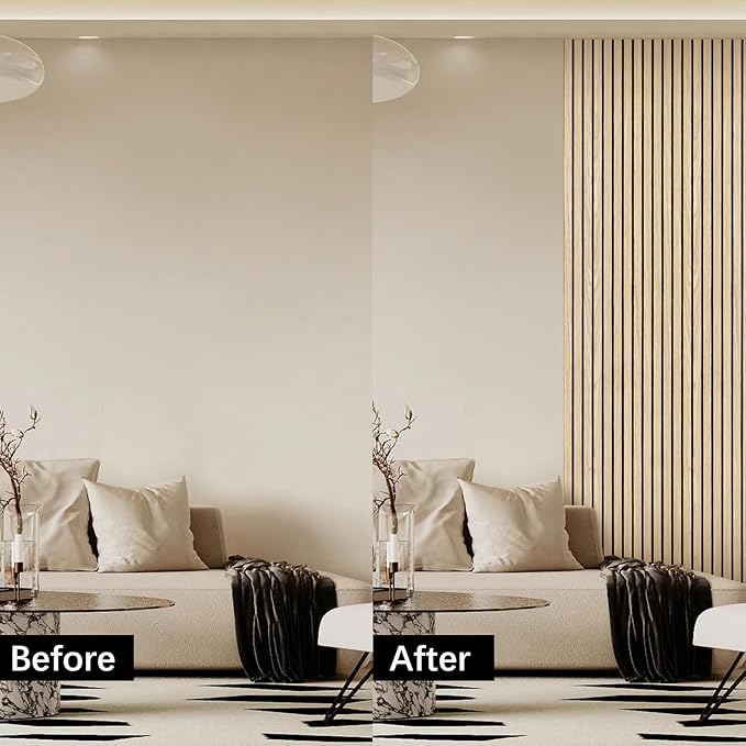 ARMURO Wood Slat Wall Panel 2 PCS - Extra-Long Wood Wall Panels for Soundproof Home & Office, Easy Peel and Stick Acoustic Panels for Noise Cancelling (Oak 11.8"W x 94.5"L)
