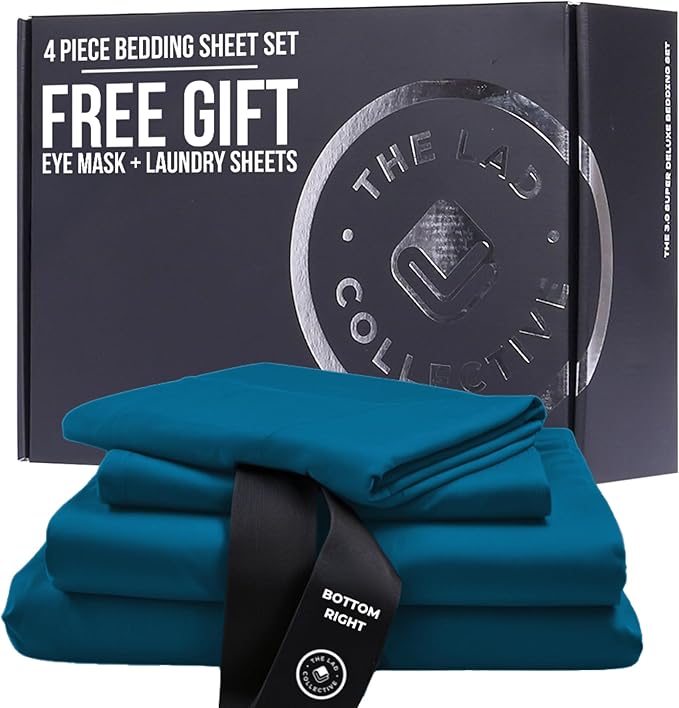 The LAD Collective 3.0 - 4-Piece Cotton Bedding Set with Fitted Sheet, Top Sheet & 2 Pillowcases - Luxury Bed Sheets for Full Size Beds - Premium Bedroom Essentials - Maui/King