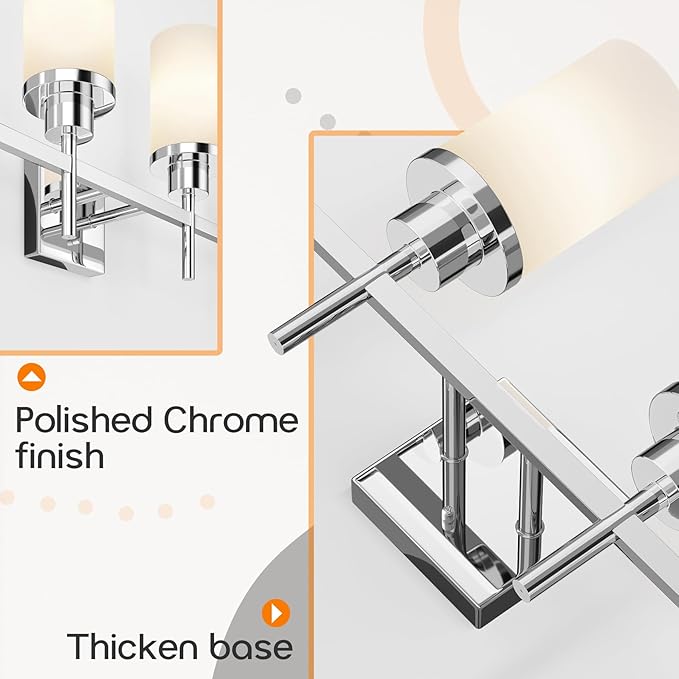 AONEON 4-Light Vanity Lighting Fixtures with White Frosted Glass Shade, Polished Chrome Bathroom Wall Lamps Over Mirror for Bath Restroom Kitchen T001CH-L4