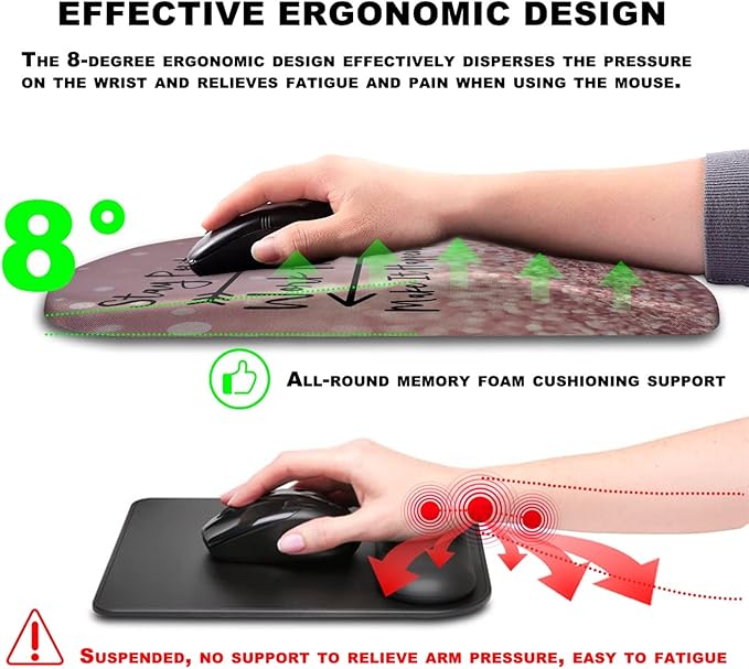 KUOSGM Mouse Pad Wrist Support, Ergonomic Mouse Pad with Massage Dot, Comfortable Computer Mouse Pad for Laptop, Wrist Rest Pain Relief Mousepad with Non-Slip PU Base for Office & Home, 12 x 8 in