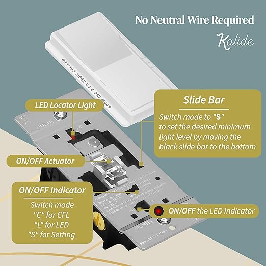 TOPGREENER Dimmer Light Switch, LED Slide Dimmer Switch,for 300W Dimmable LED/CFL Lights and 600W INC/HAL Bulbs, Single Pole/3-Way, Wall Plate Included, UL Listed, White, 5 Pack