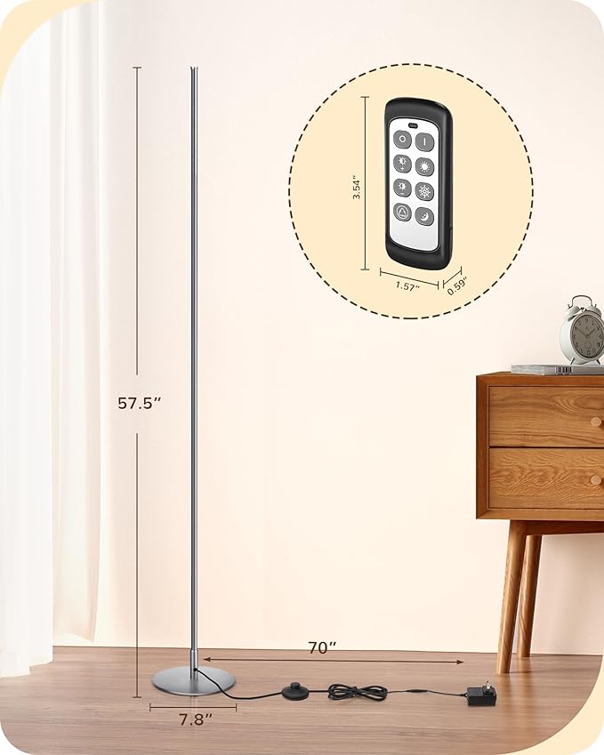 EDISHINE LED Corner Lamp, Set of 2 Minimalist Dimmable Light with Remote, 57.5" Tall Slim Sleek Floor Lamps for Living Room, Bedroom, Office, 7 Color Temperature 2700-6000K, (Silver)