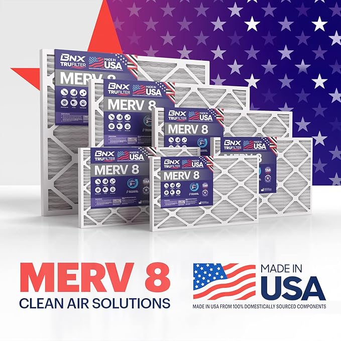 BNX TruFilter 16x25x1 Air Filter MERV 8 (6-Pack) - MADE IN USA – Dust & Pet Defense Electrostatic Pleated Air Conditioner HVAC AC Furnace Filters for Dust, Pet, Mold, Pollen MPR 600 – 700 & FPR 5