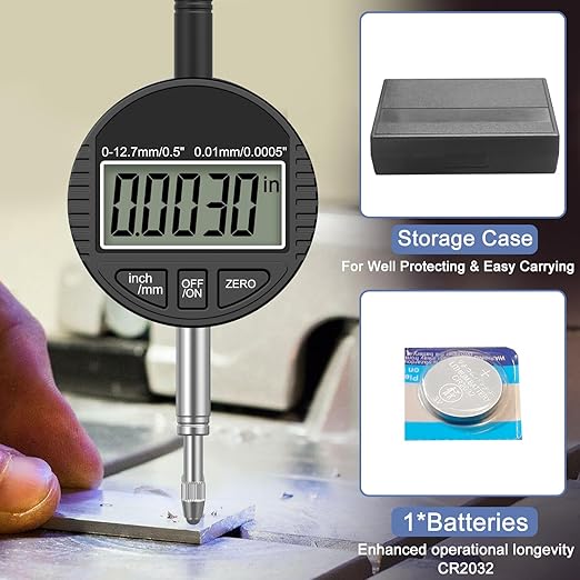 HDLNKAK Electronic Digital Dial Indicator Gauge 0-12.7mm/0.5” Inch/Metric Conversion, High Precision Probe with 0.01mm/0.0005” Resolution for Testing.