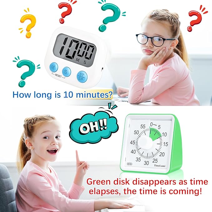 TimeLumi 60-Minute Visual Timer for Kids, Time Management Tool Study Classroom Timer, Home Edition Silent Countdown Timer for Toddler, Teachers and Adults (Green)
