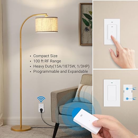 DEWENWILS Remote Control Outlet Wireless Wall Mounted Light Switch, Electrical Plug in On Off Power Switch for Lamp, Fan, Household Appliance, No Wiring, 100 Feet RF Range, Programmable