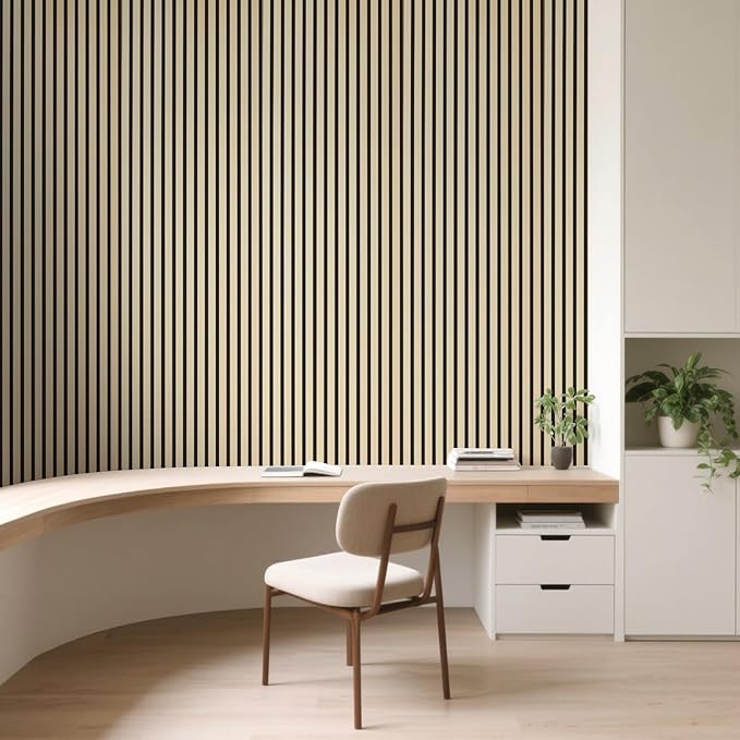 Art3d 2-Pack Acoustic Wood Slat Wall Panel with Roll-Flat Design - 95.3 x 23.8 Inch Sound Absorbing Panels for Living Room Columns Corridor Curved Wall Decor, Oak