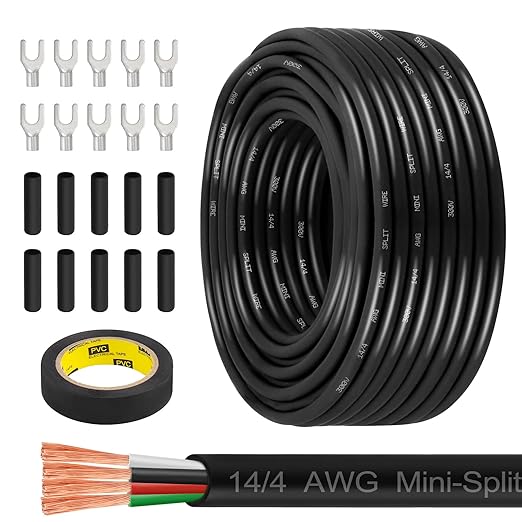 MOOKEERF 14/4 AWG Mini-Split Cable - 100FT 14 AWG 4 Conductor Control Cable 300V Stranded Oxygen-Free Pure Copper Wire for Mini Split Air Conditioner,Heat Pump,HVAC Systems and Speaker Systems