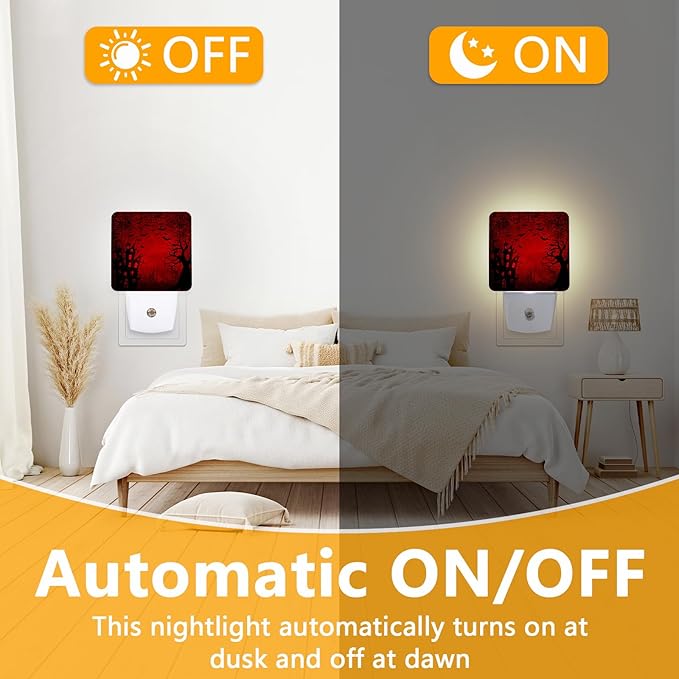 GANTINIR Halloween Night Light, Plug-into Red Black Red Black Bats Spider Ghost Nightlight White LED Lamp, Energy Efficient Decor Desk Lamp for Bedroom Hallway Stairs Bathroom