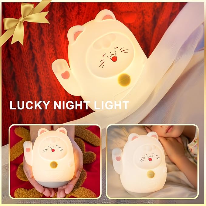 AuroraNiteBeam Cute Cat Night Light for Kids, LED Nursery Lamp Dimmable & Rechargeable, Warm Glow for Night Feeding, Nursery & Room Décor Lamp with Gift-Ready Design