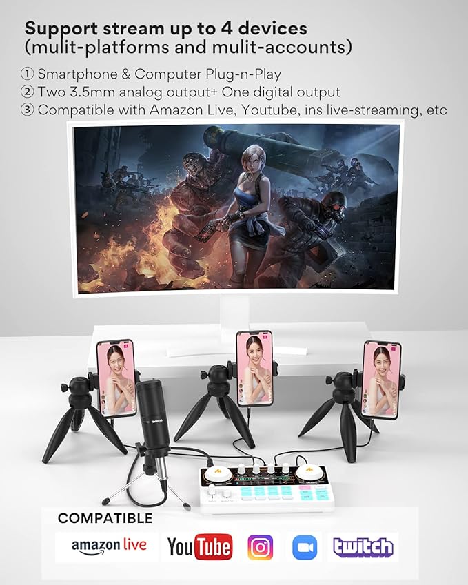 MAONO Podcast Equipment Bundle Audio mixer All-in-One Podcast Production Studio with 3.5mm Microphone for Live Streaming, Podcast Recording, PC, Smartphone, DJ MaonoCaster Lite (AU-AM200-S1)