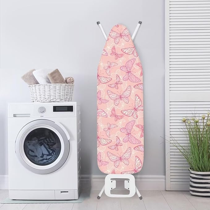 ZCFYGDX Breathable Ironing Board Cover Decor, Resist Scorching & Staining, 18x58 Wear & Soil Resistant Covers, Elastic Edges,3 Fasteners,Anti-Scorch Polyester Butterfly Pattern Pink Print