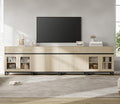 WAMPAT Modern TV Stand for TVs up to 120 inch, 4 in 1 TV Console with Glass Doors and 2 Drawers, Entertainment Center with Adjustable Shelf for Living Room, Bedroom, Light Oak