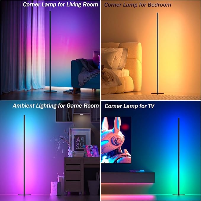 Corner Floor Lamp Compatible with Alexa, Smart LED Corner Lamp 55", APP & Remote Control with Music Sync, 16 Million Colors & Timer, Color Changing Ambient Lighting for Living Room Bedroom Game Room
