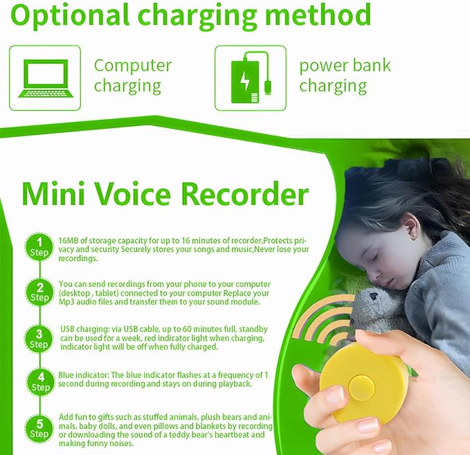 JRGKJCP 16 Minutes Voice Recorder, Record Custom Message for Crafts, Stuffed Bear, Baby Doll, and Pillow (2Pack + Yellow)