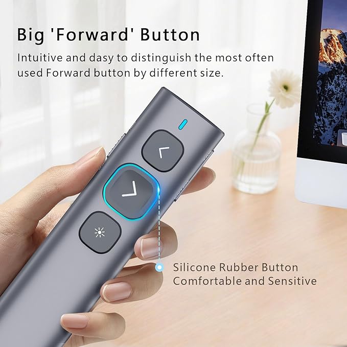 Norwii N95 Presentation Clicker with USB-A&C Receiver, PowerPoint Clicker for Presentation Remote, Rechargeable Wireless Presenter Pointer, Slide Advancer for PC/Laptop/e-Book(Red, USB-AC)