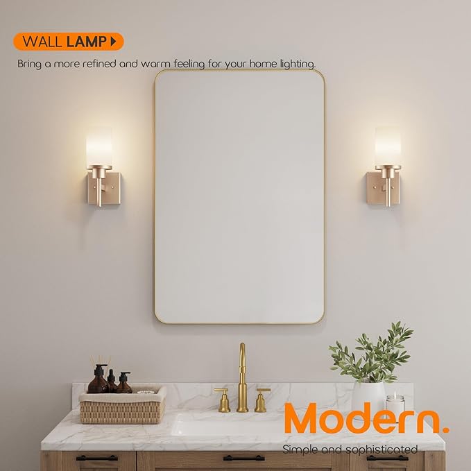 AONEON Vanity Lighting Fixtures with White Frosted Glass Champagne Bronze Wall Lamp Over Bathroom Mirror for Bedroom, Living Room, Washroom Porch T001CPG-L1