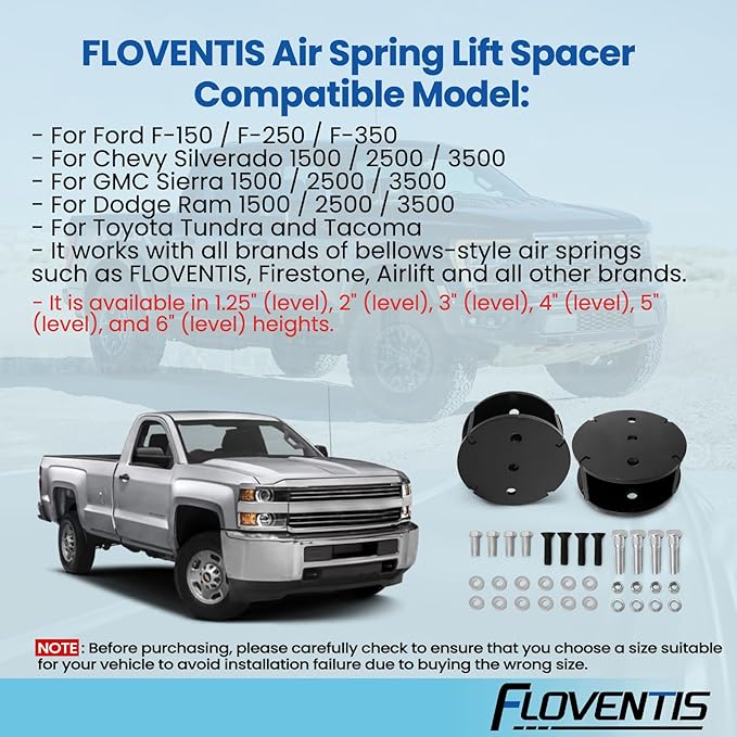 FLOVENTIS 2" Straight Air Helper Spring Spacer, Heavy-Duty Steel Compatible with Ford F150/F250/F350, Chevy, GMC, Ram, Toyota Air Springs Lift Spacer (7X1268)