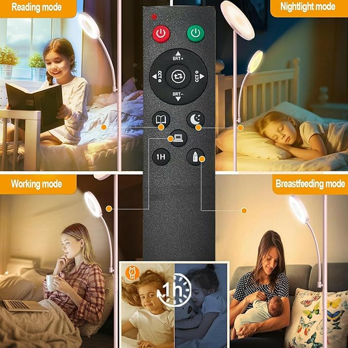 marctronic Pink Floor Lamp, 42W 4000LM Super Bright LED Room Lamp with Adjustable Reading Light,Dimmable Modern Standing Lamp with Remote & Touch Control for Room Bedroom Office Floor Light