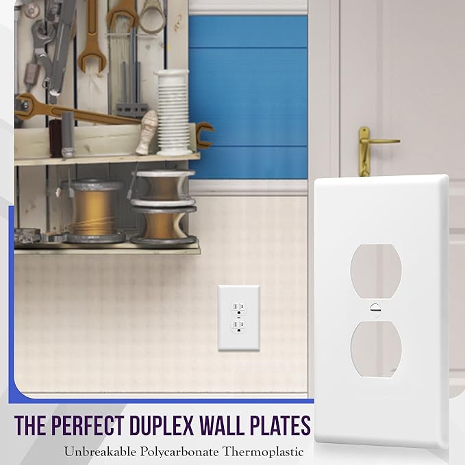 ENERLITES Duplex Receptacle Outlet Wall Plate, Jumbo Outlet Covers, Gloss Finish, Oversized 1-Gang 5.5" x 3.5", Polycarbonate Thermoplastic, 8821O-W, White