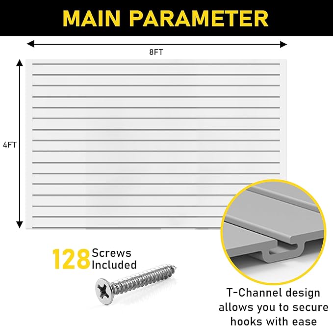 DLDIRECT 48" X 96" - Grey Slatwall Panel Garage Organizer: Heavy Duty Wall Mounted PVC Rack, Interlocking Slat Paneling for Garage Storage, Slotwall Board, Shelves System