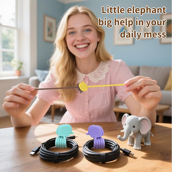SOLIDATOR Charming Elephant Magnetic Cable Ties – 24 Pack, Reusable Silicone Cord Organizers for Home & Office, Strong Magnetic Hold, Assorted Colors, Perfect for Cable Organization & Decorative Gift