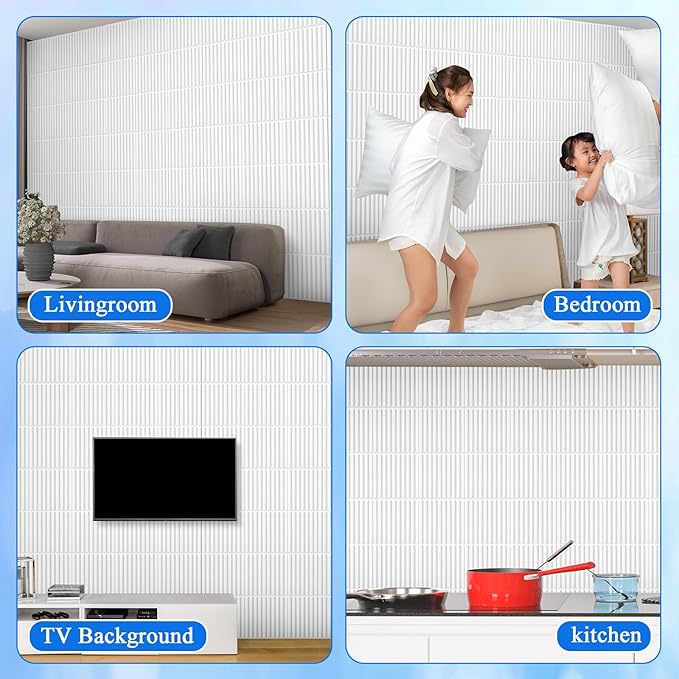 Nuanchu 32 Pcs 3D Slat Wall Panels 12 x 12 Inch PVC Fluted Textured Panel Cuttable Paintable DIY Wall Art Decorative Tiles for Ceiling Studio Bathroom Interior TV Background (White)