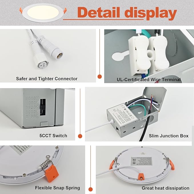 192 Pack 6 Inch Ultra-Thin LED Recessed Ceiling Light with Junction Box,panel light,Daylight, 13W,2700K/3000K/3500K/4000K/5000K Selectable Dimmable Downlight ETL&FCC&CE and Energy Star Certified