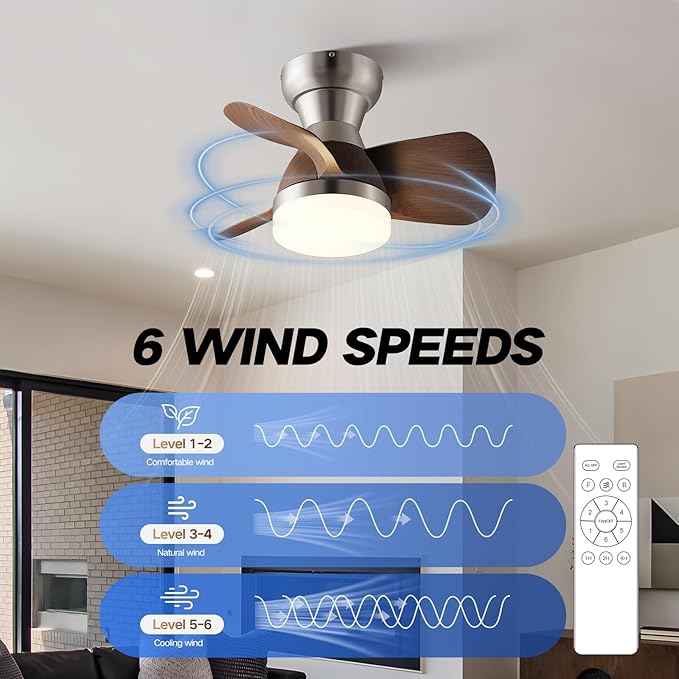 Myleoron 20 Inch Ceiling Fan with Light，3 Blades，Silver with Light with Remote Control Small Ceiling Fan ， Suitable for Living Room, Dining Room，Bedroom