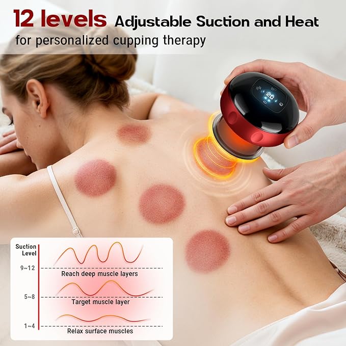 Cakoutanb 2 Pack Smart Cupping Therapy Massager, 7 in 1 Red Light Cupping Therapy Set with 2 Modes for Targeted Pain Relief, Muscle Soreness,Tighter Skin,Cupping Kit with 12 Levels Suction and Heat