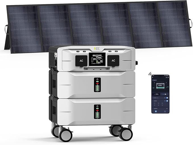 IEE 5120Wh Power Station SP5000 with 500W Portable Panel, 120/240V 5000W AC Output(9000W Peak), Portable Generator for Home Backup Outdoors Camping RV Emergency
