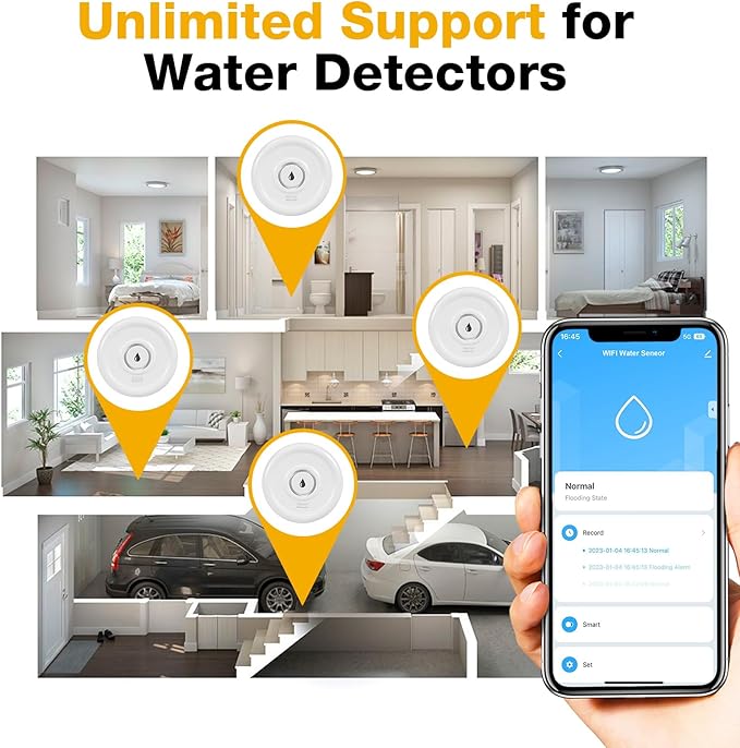 Douevo WiFi Water Leak Sensor, 100 dB Water Alarm Leak Detector, for Home, Basement, Bathroom, Kitchen(3 Pack)