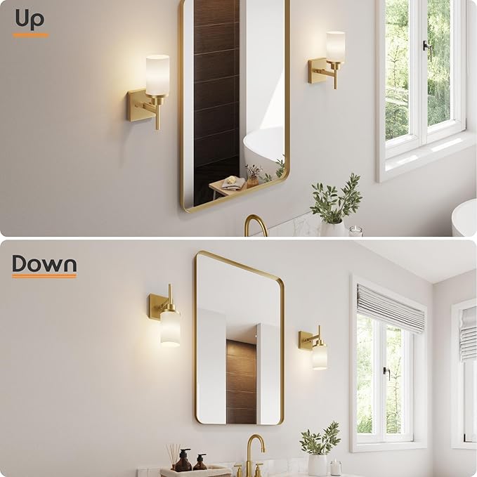 AONEON Vanity Lighting Fixtures with White Frosted Glass Gold Wall Lamp for Bathroom Mirror Bedroom, Living Room, Kitchen Cabinet, Washroom Porch T001GD-L1