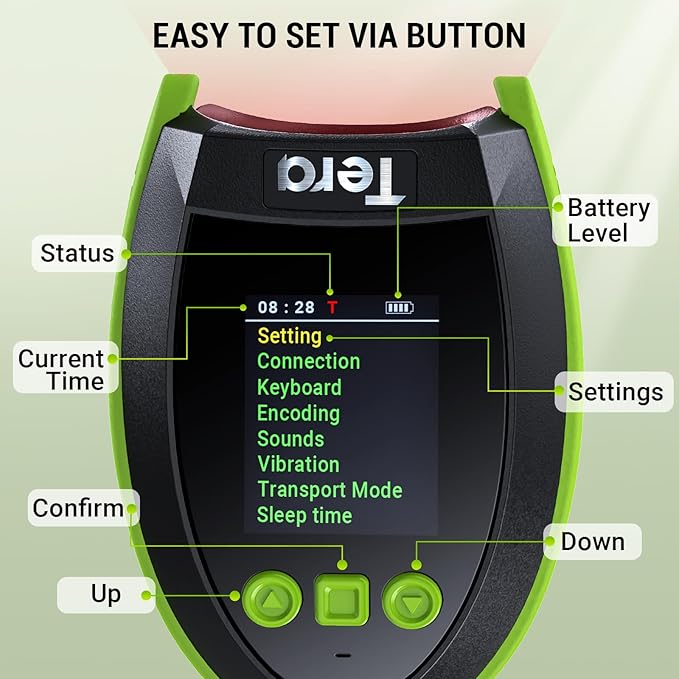 Tera Barcode Scanner Wireless 2D QR with Stand: Digital Setting Screen Keypad Pro Version Extra Fast Scanning Speed Works with Bluetooth 2.4G Wireless USB Wired Bar Code Reader HW0009-Z Green