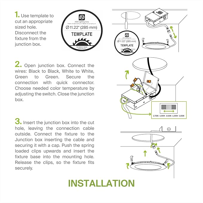 ASD 1 Pack 11/12 Inch LED Recessed Lighting 24W, 5 CCT 2700K-5000K CRI90+, IC Rated Ultra Thin Dimmable Ceiling Lights with J Box, Canless Wafer Downlight, Round Slim Panel Light, UL Listed, Black